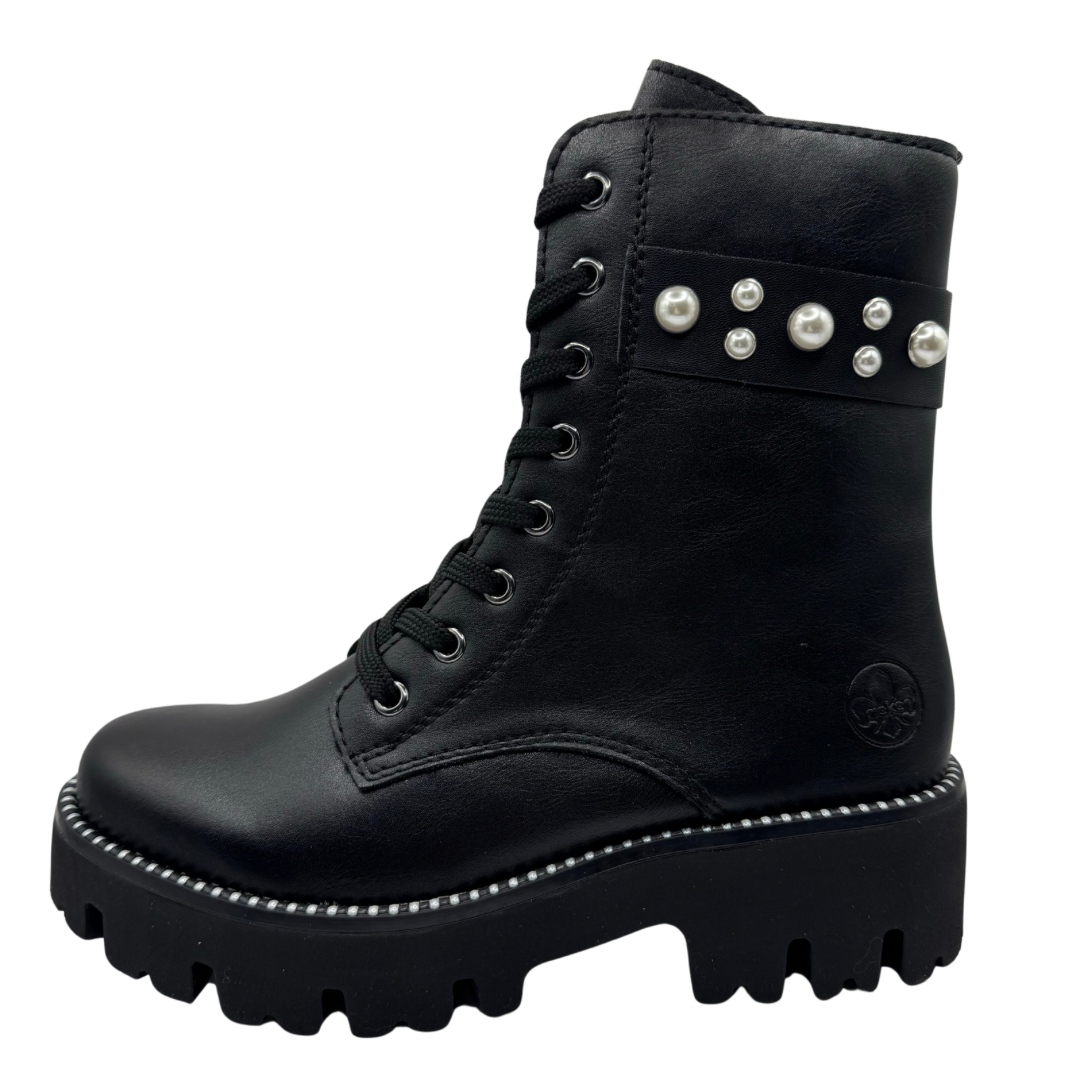 Rieker Black Boots with Pearl Detail