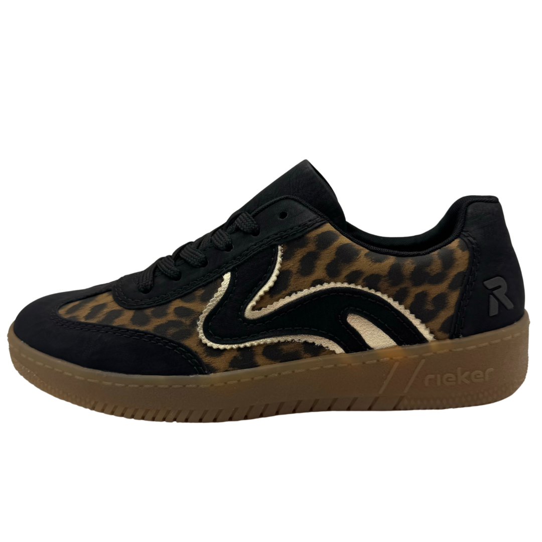 Rieker Black &amp; Leopard Print Trainers