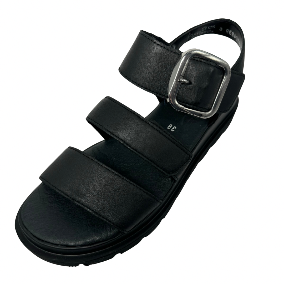 Rieker Black Leather Wedge Sandals
