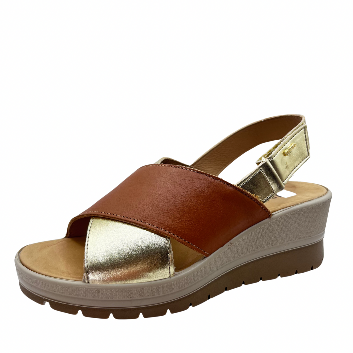 Igi &amp; Co Tan and Gold Wedge leather Sandal
