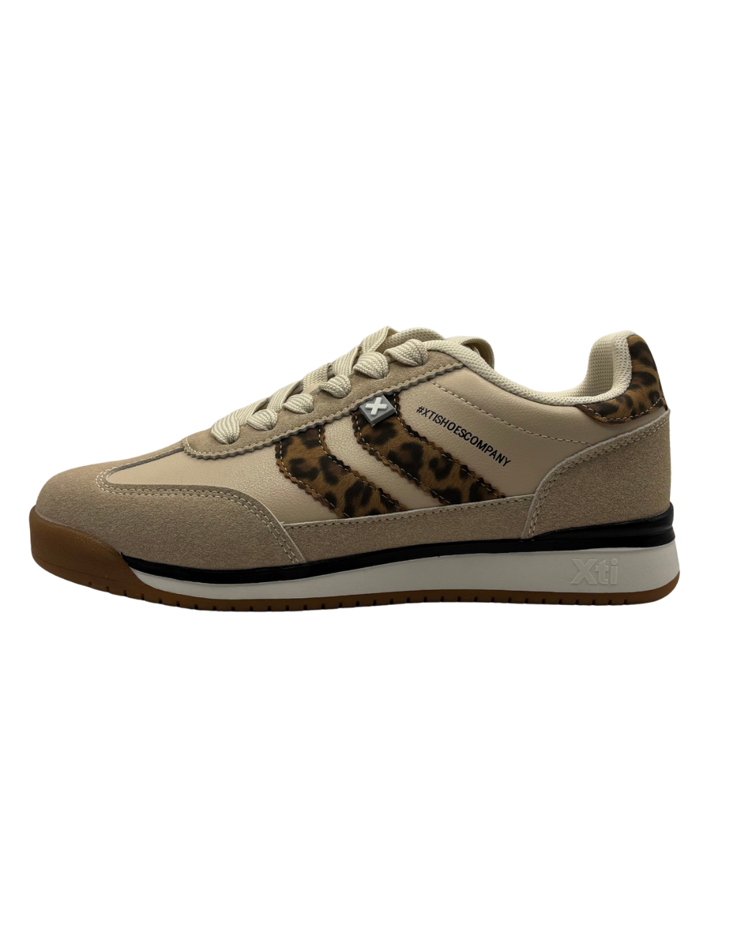 XTI Beige and Leopard Print Trainer