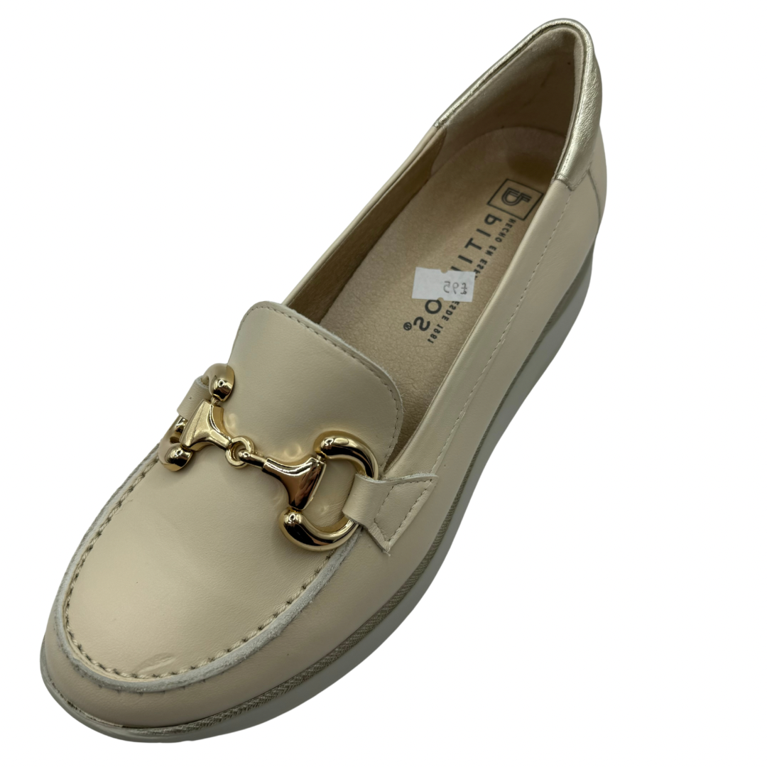 Pitillos Cream Leather Wedge Loafer