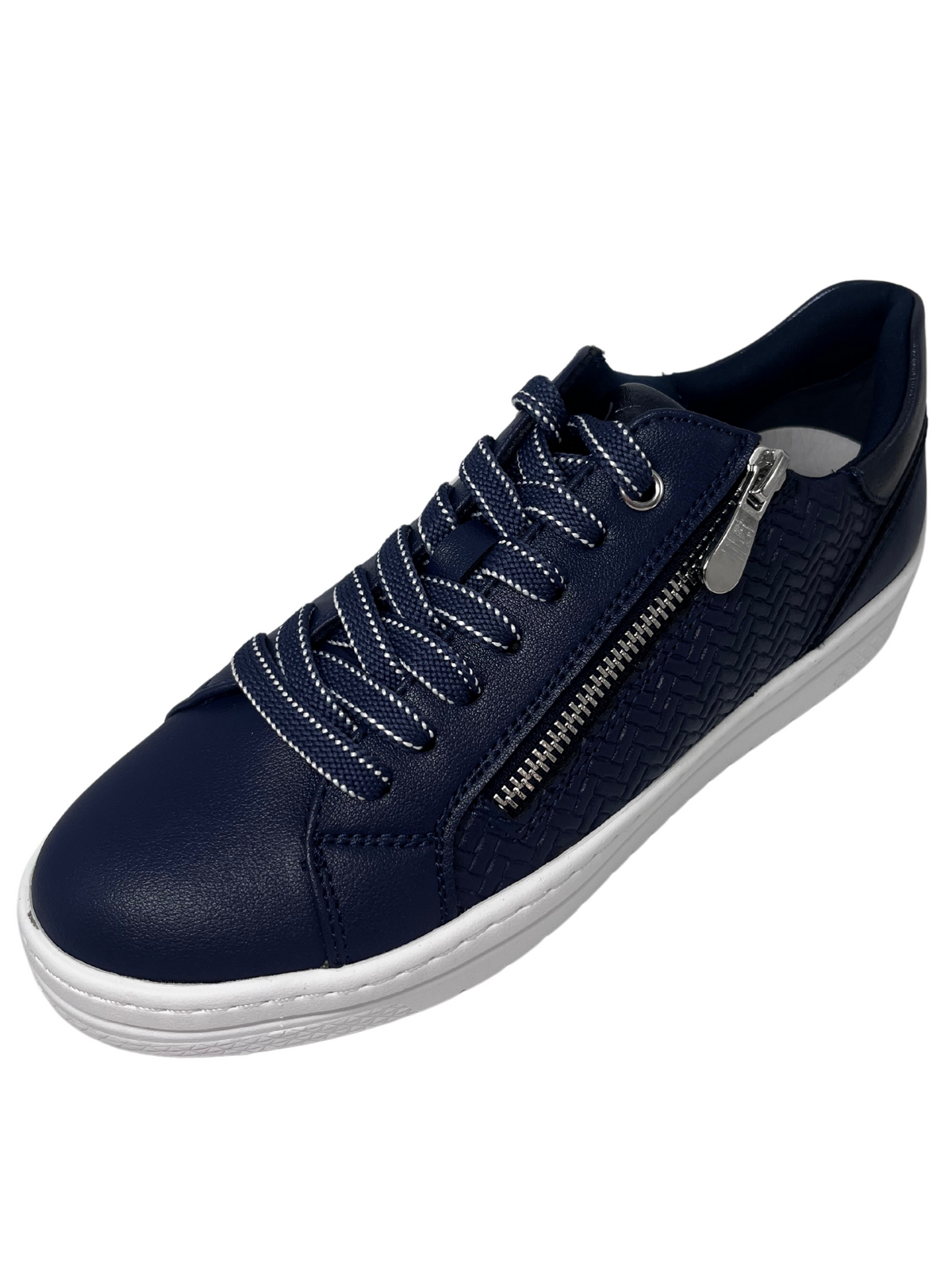 Marco Tozzi Navy Trainer With Woven Design