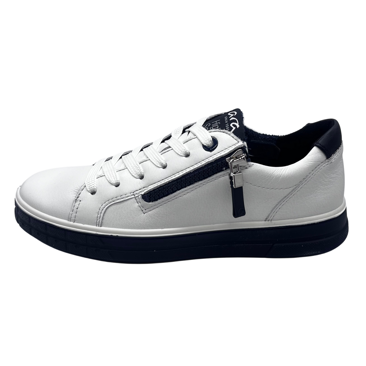 Ara Leather White and Navy Trainer