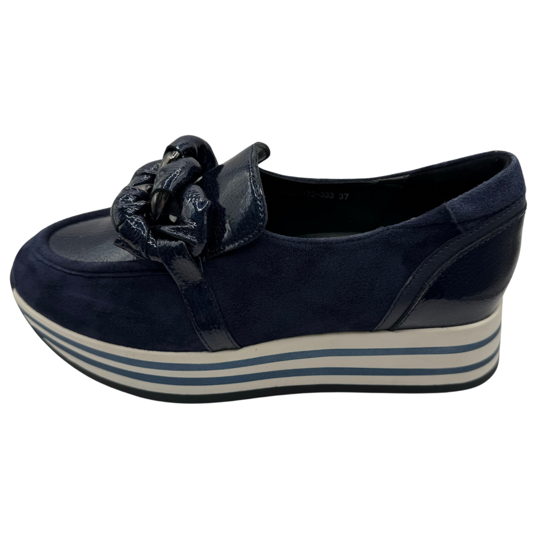 Regarde Le Ciel Navy Platform Suede &amp; Patent Loafers