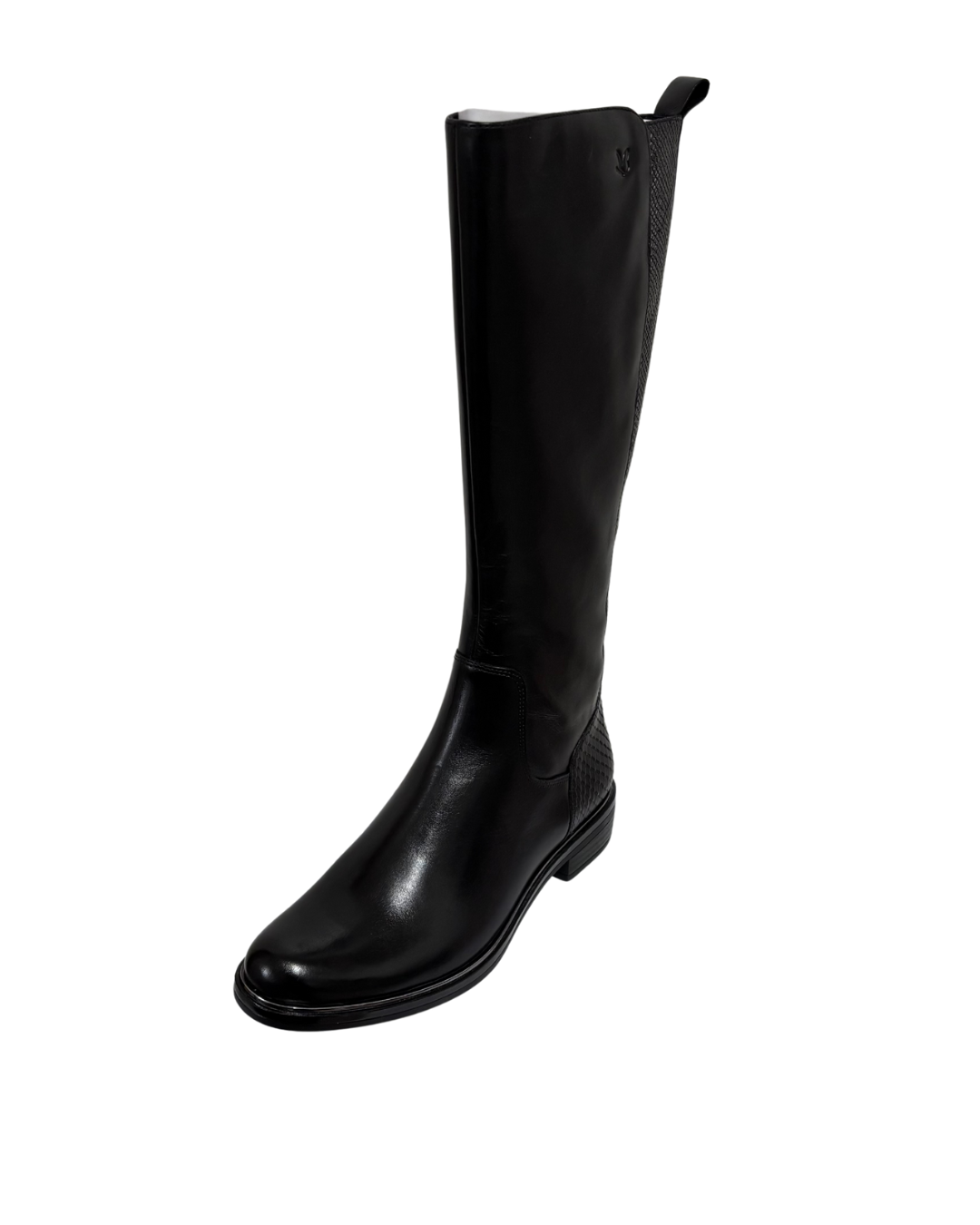 Caprice Black Long Boot with Croc Print Detail
