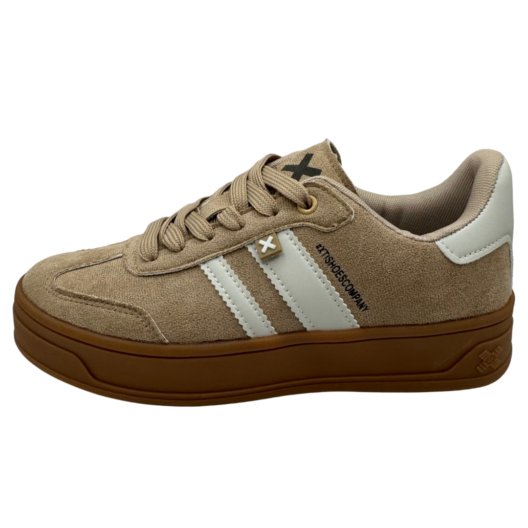 Xti Beige &amp; White Platform Trainers