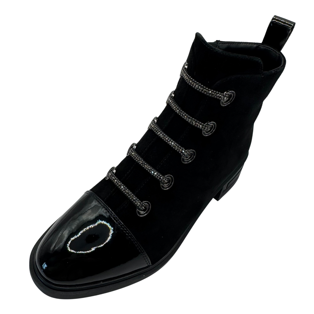 Loretta Vitale Black Boots with Patent Toe and Sparkle Detail