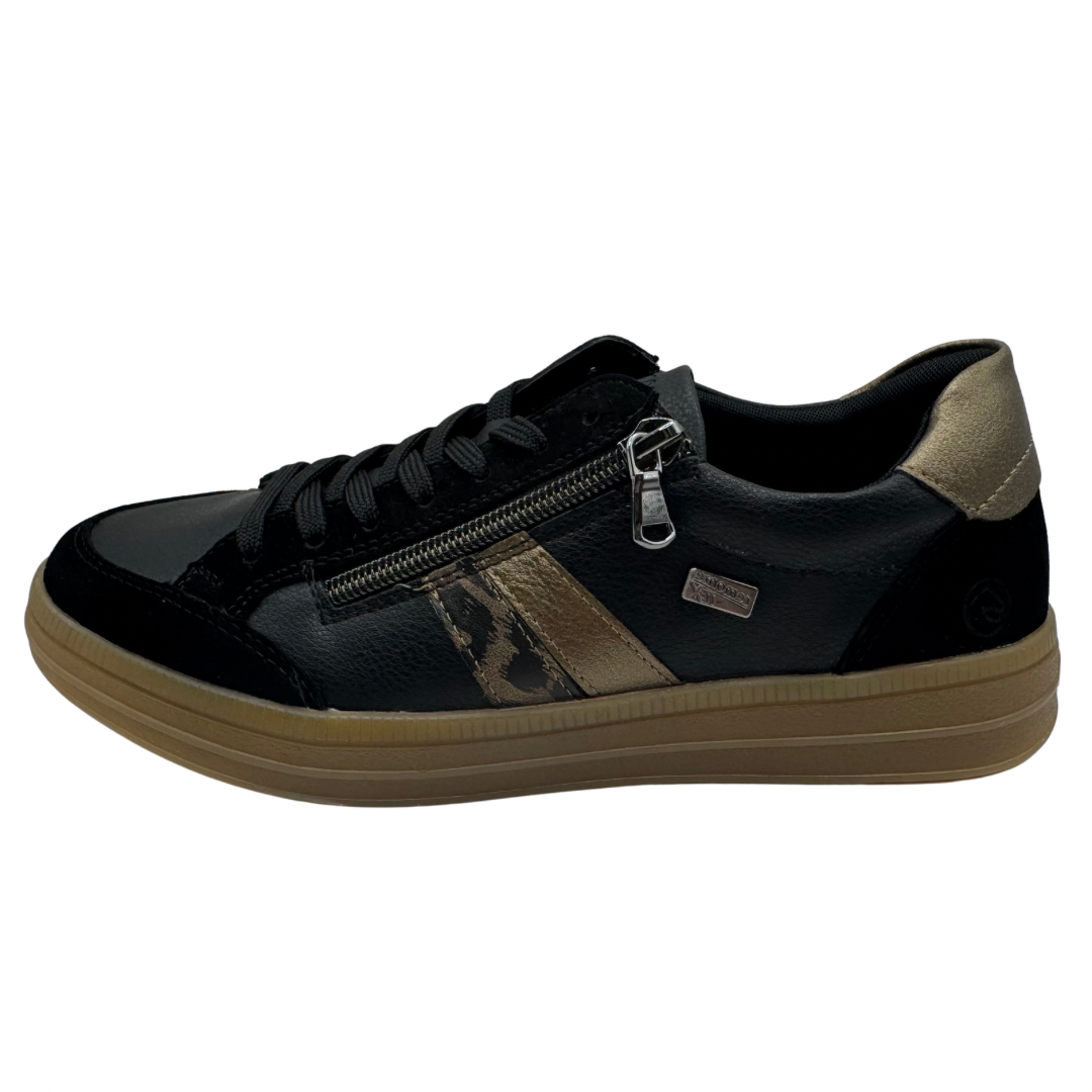 Remonte Black &amp; Bronze Trainers with Leopard Print Detail
