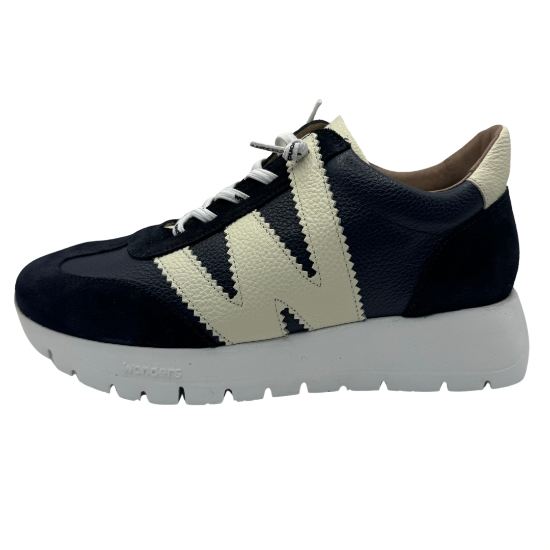 Wonders Navy &amp; Beige Wedge Trainers