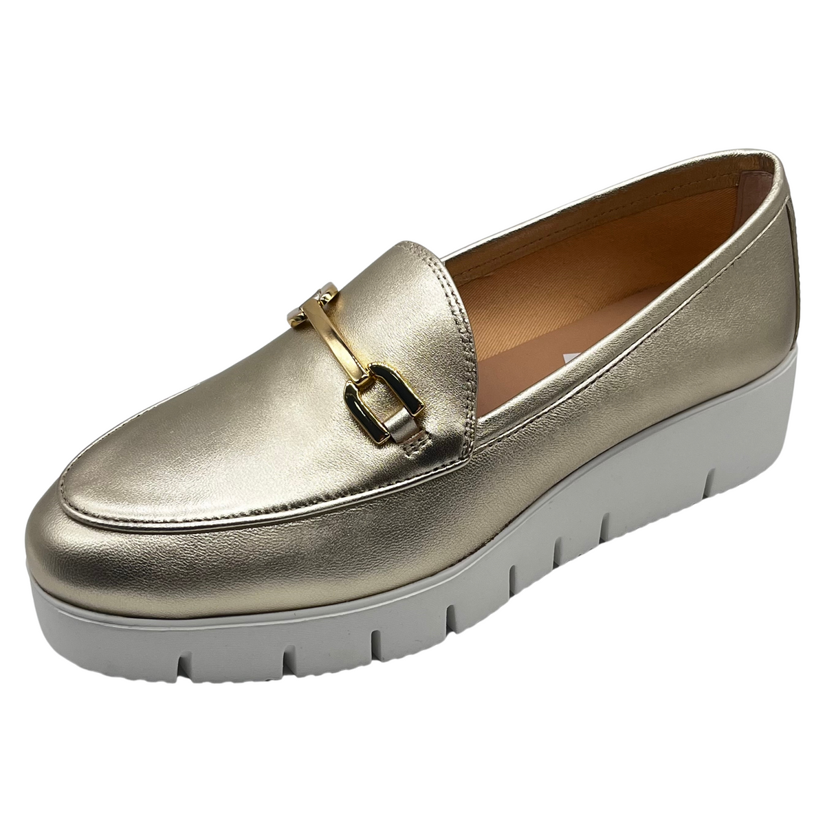 Unisa Gold Leather Wedge Loafer