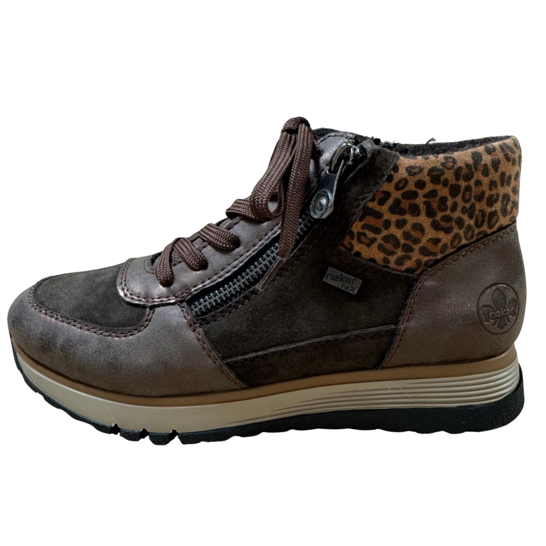 Rieker Brown &amp; Leopard Print Trainer Boots