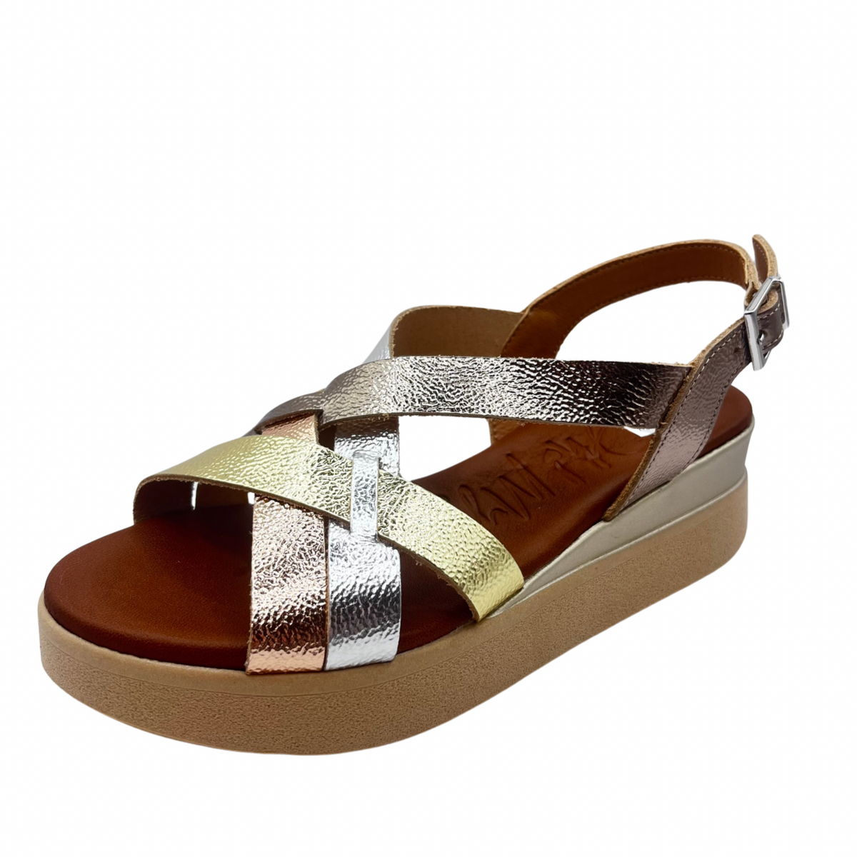 Oh My Sandals Metallic Mix Wedge Leather Sandal