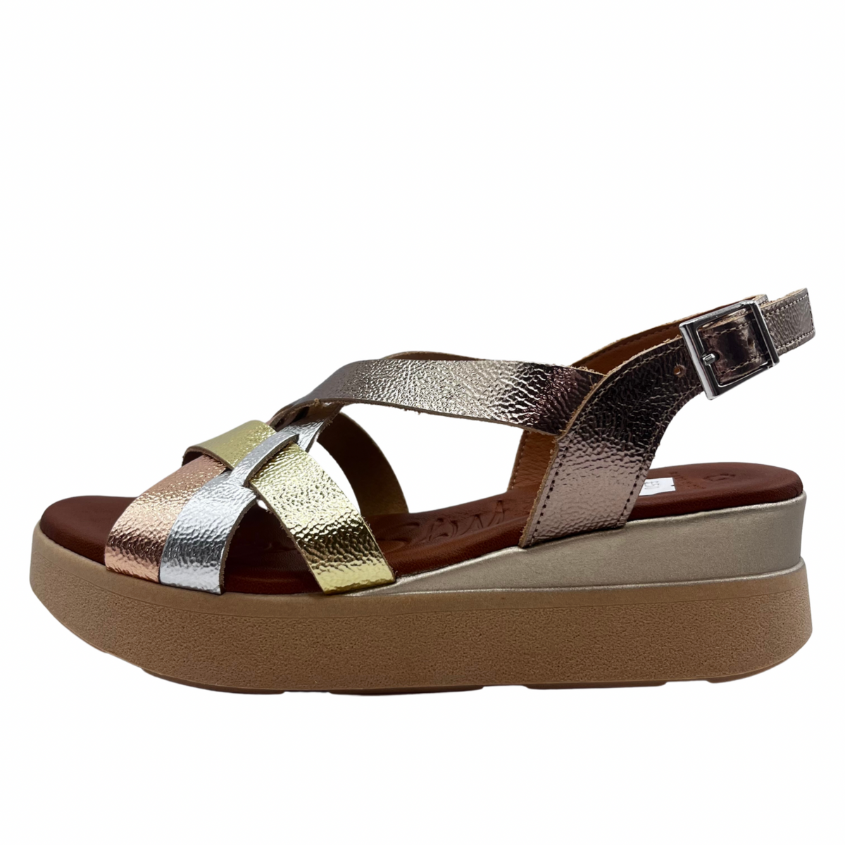 Oh My Sandals Metallic Mix Wedge Leather Sandal