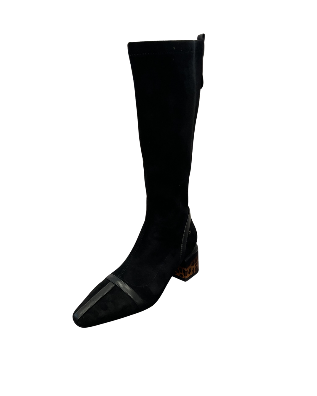 Kate Appleby Black Suede Long Boot with Leopard Print Heel