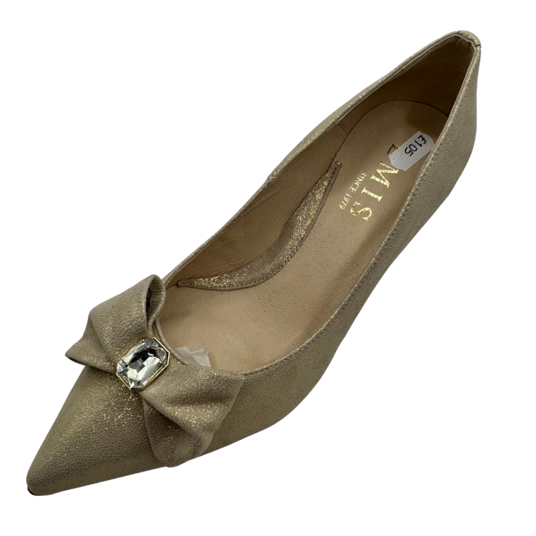 Emis Light Gold Heels with Bow &amp; Jewel Detail