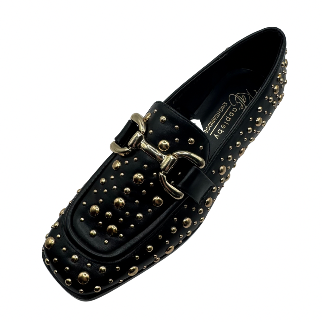 Kate Appleby Black Loafers with Gold Studs