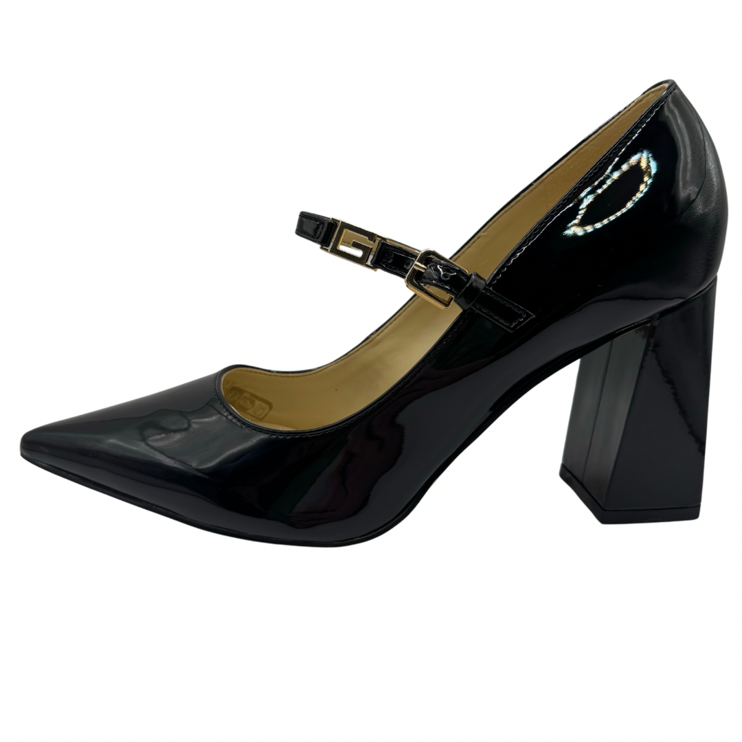 Guess Black Patent Block Heels with Strap