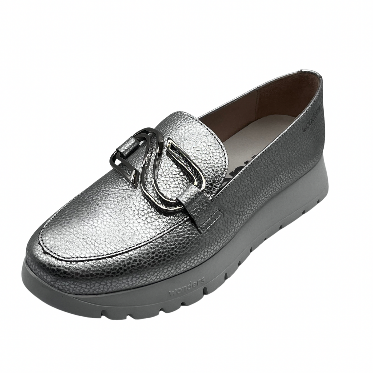 Wonders Silver Metallic Leather Loafers