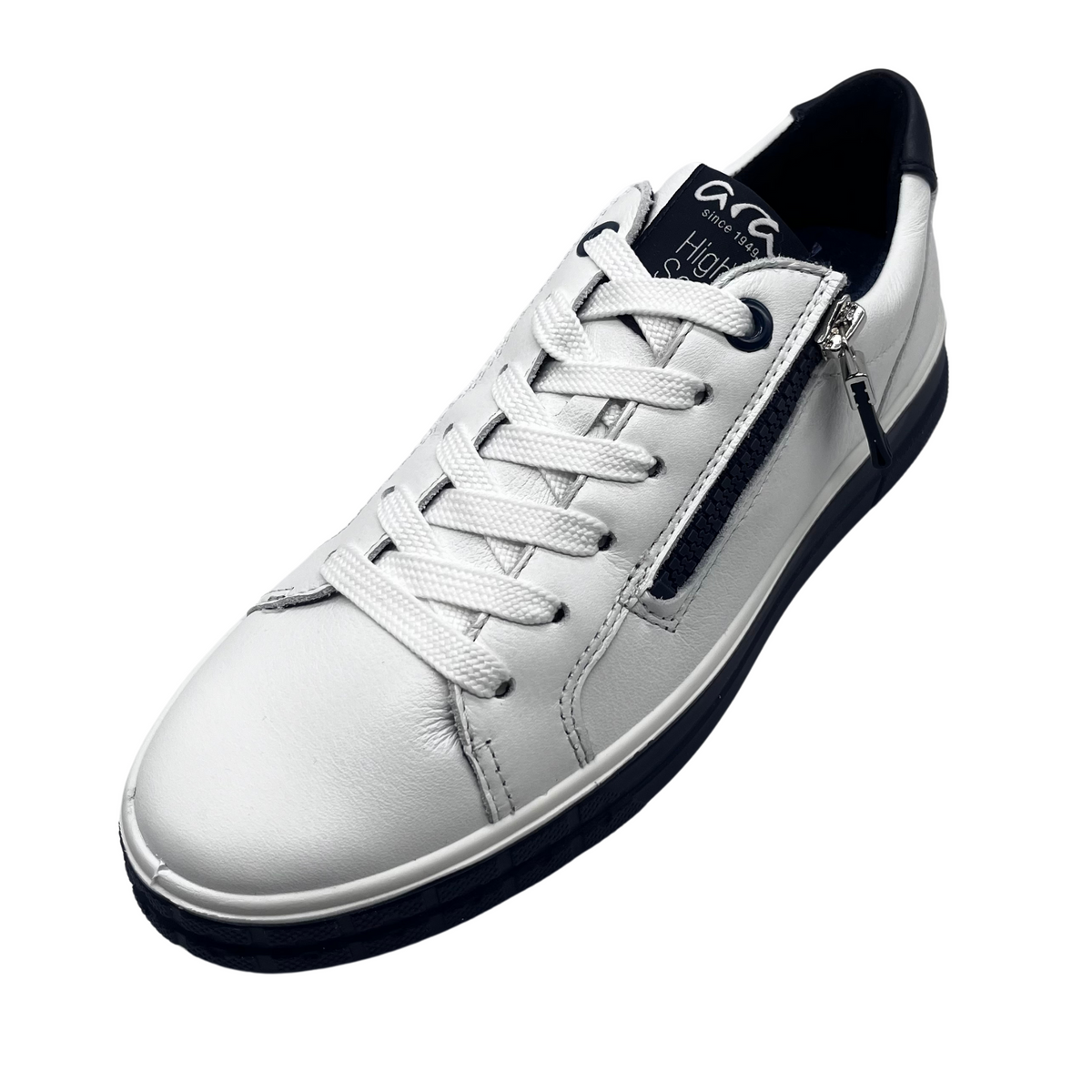 Ara Leather White and Navy Trainer