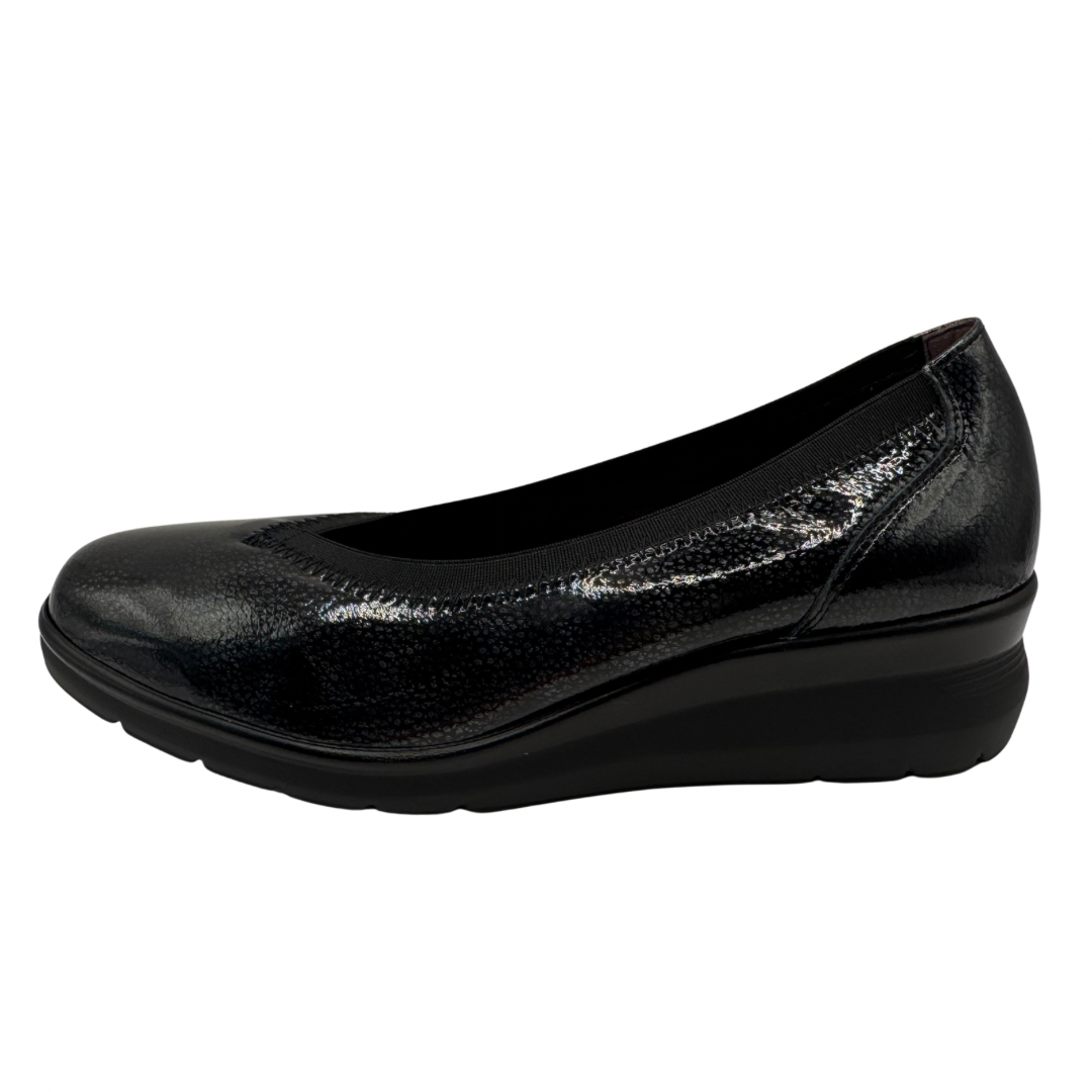 Pitillos Black Patent Wedge Slip On Shoe