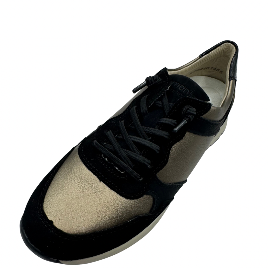 Remonte Black &amp; Gold Trainers with Elasticated Laces and Leopard Print Detail