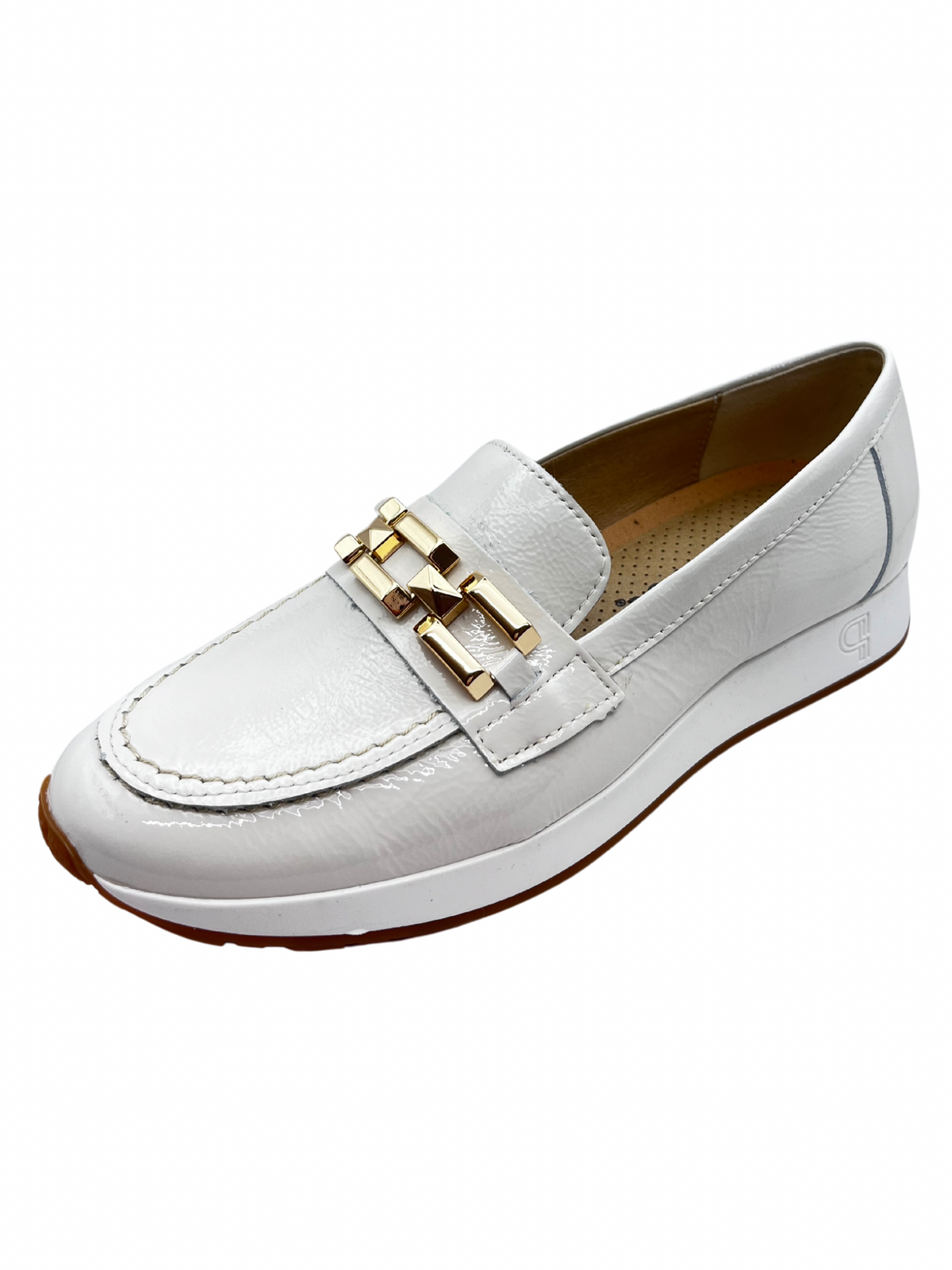 Pitillos White Patent Loafer With Gold Chain
