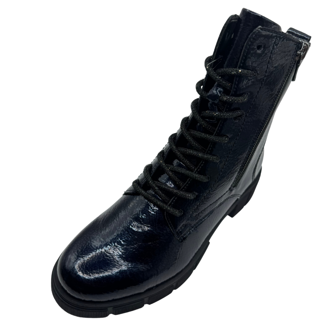 Remonte Navy Patent Boots with Fleece Lining