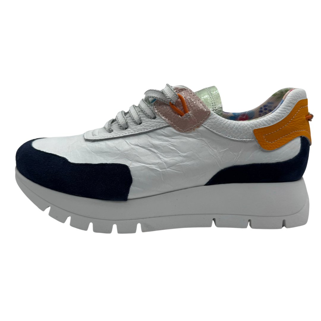 Jose Saenz White &amp; Navy Leather Trainers