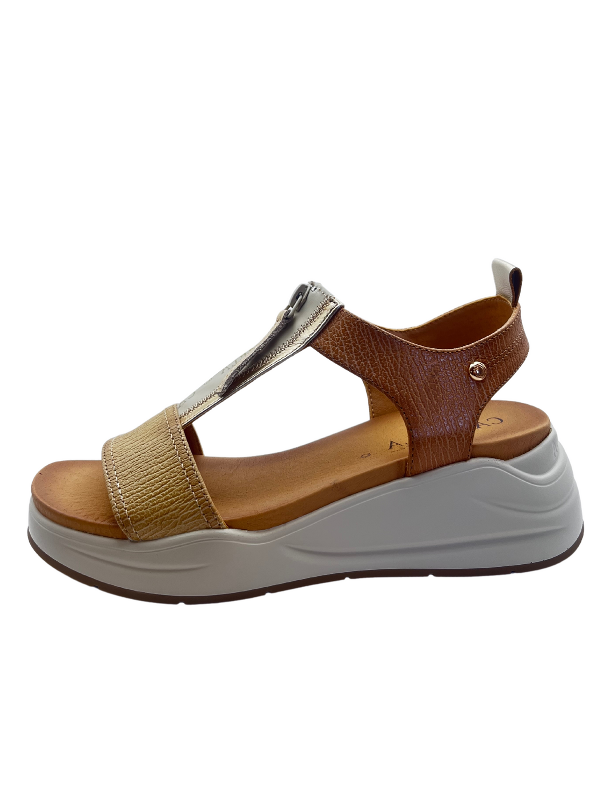 Carmela Combo Wedge Sandal With Zip Up Front