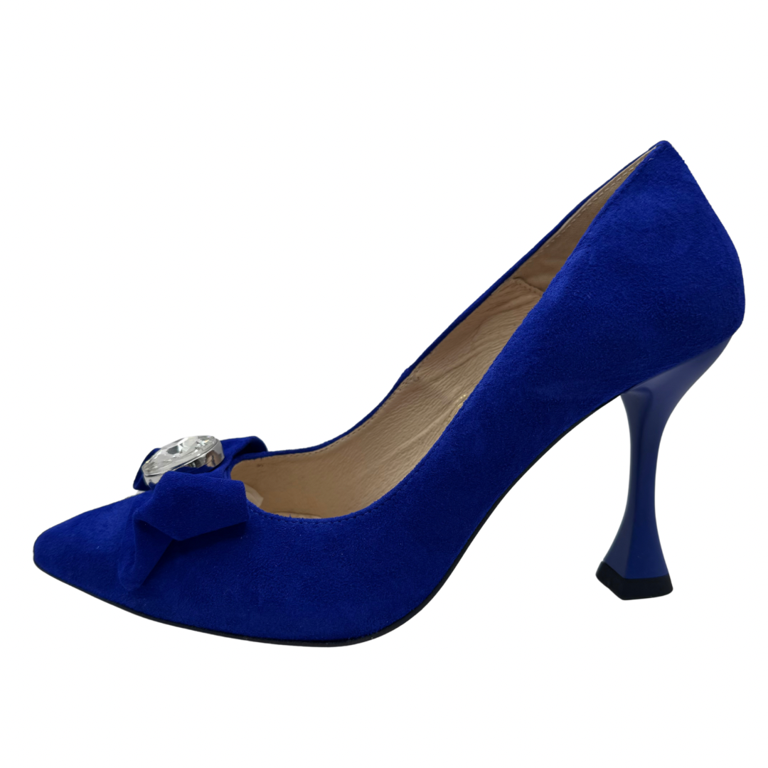 Emis Cobalt Blue Heels with Bow &amp; Jewel Detail