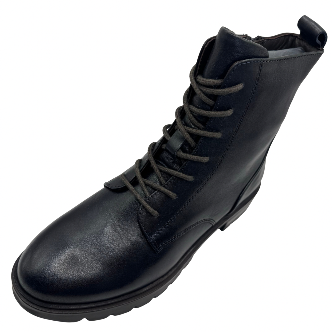 Ara Navy Lace Up Boots with Side Zip