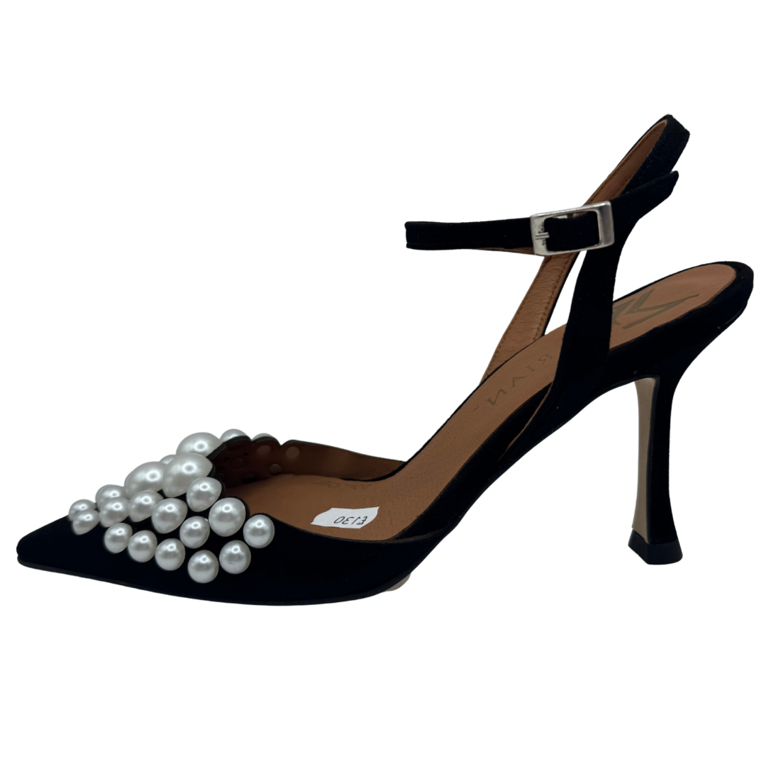 Marian Black Heels with Pearl Detail