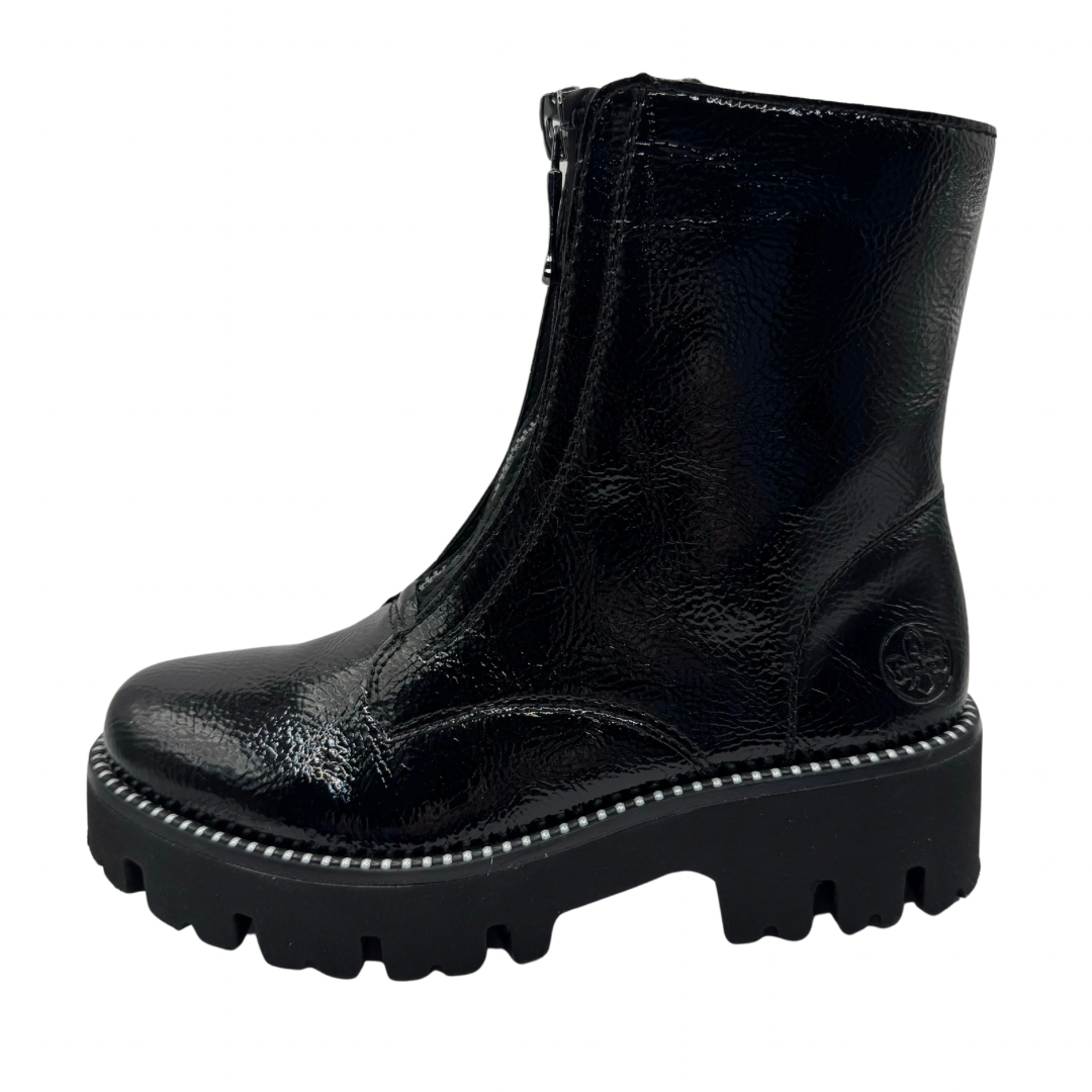 Rieker Black Patent Boots with Front Zip