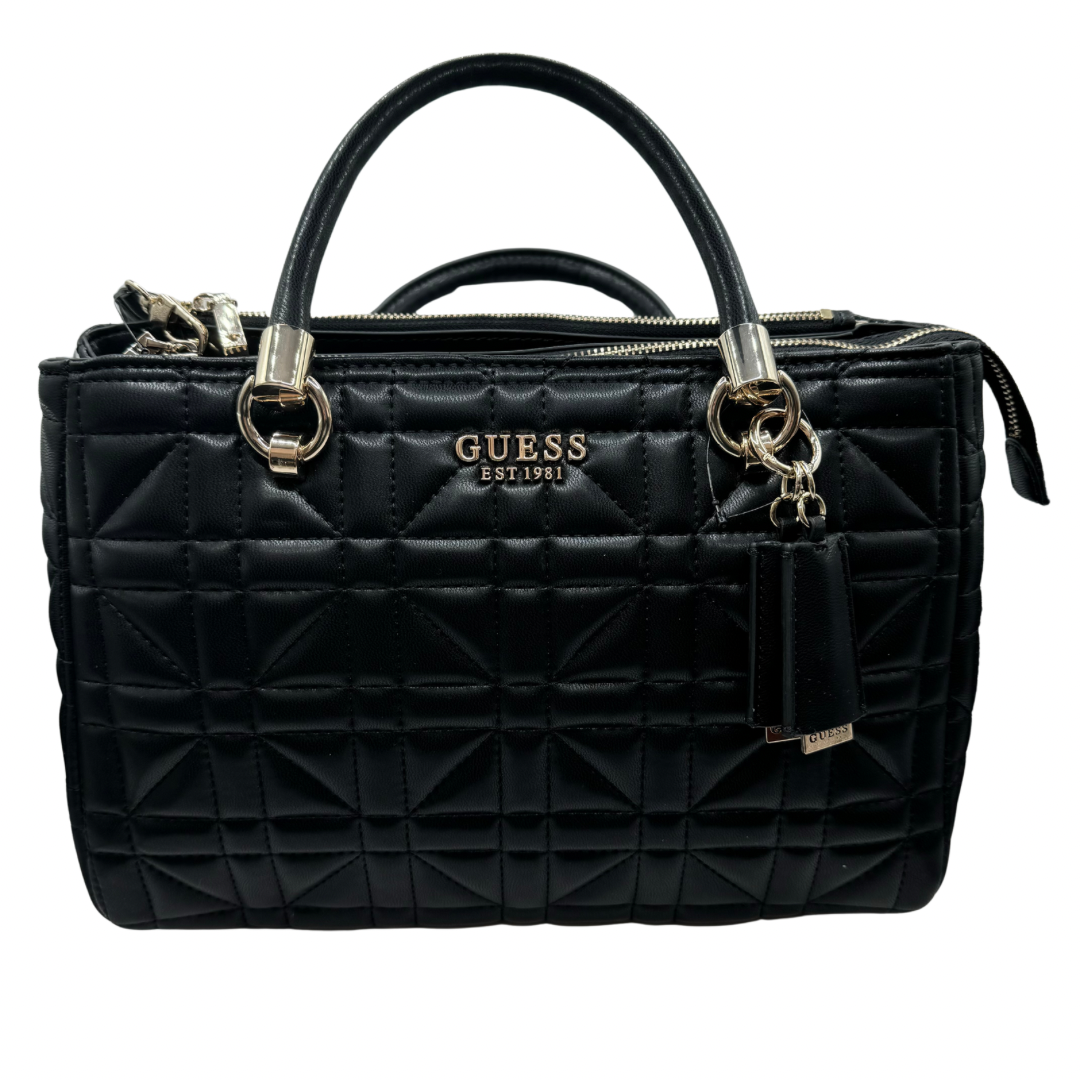 Guess Black Quilted Handbag with Gold Detail