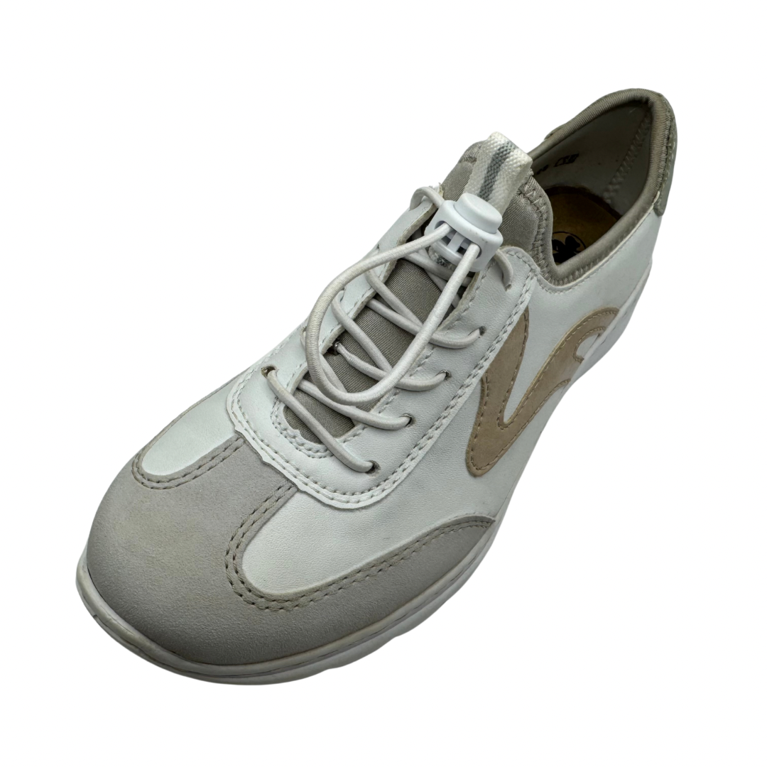 Rieker White &amp; Beige Elasticated Trainer