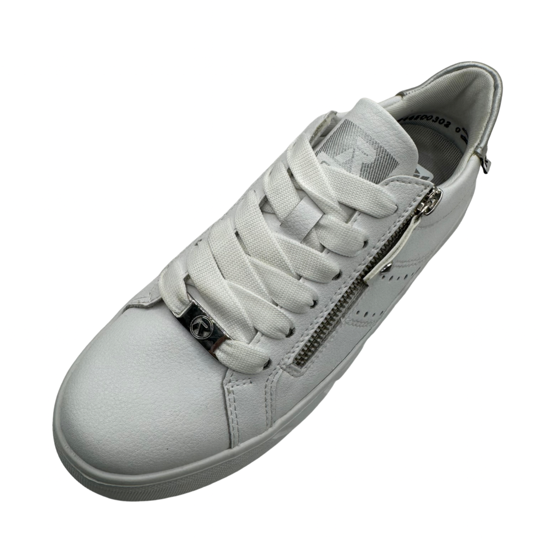 Rieker White Platform Trainers with Silver Detail and Side Zip