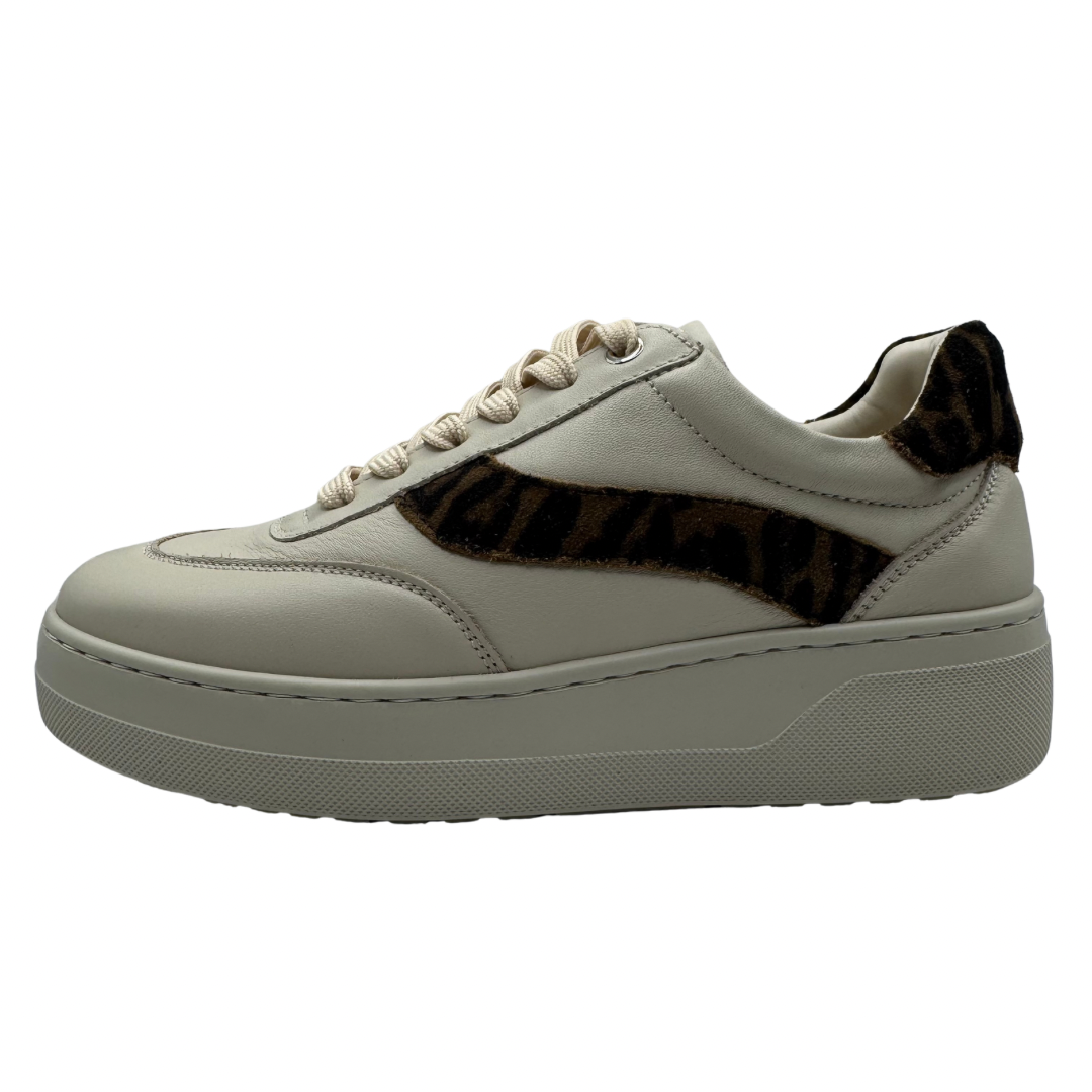 Unisa Ivory &amp; Leopard Print Trainers