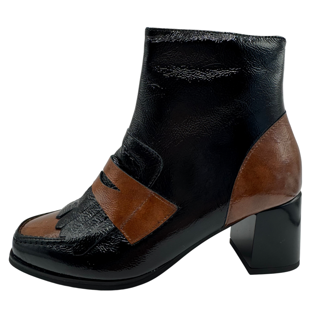 Pitillos Black &amp; Brown Patent Heeled Boots