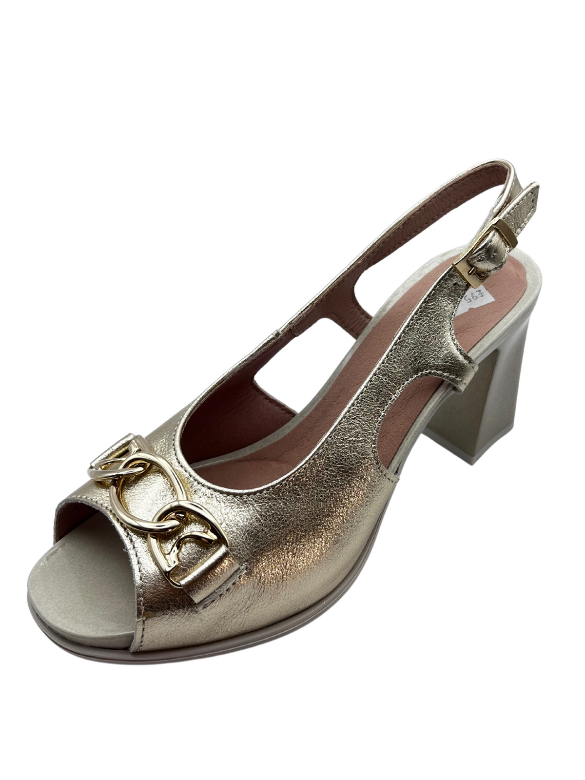Pitillos Gold Leather Slingback Block Heels With Shimmer Heel