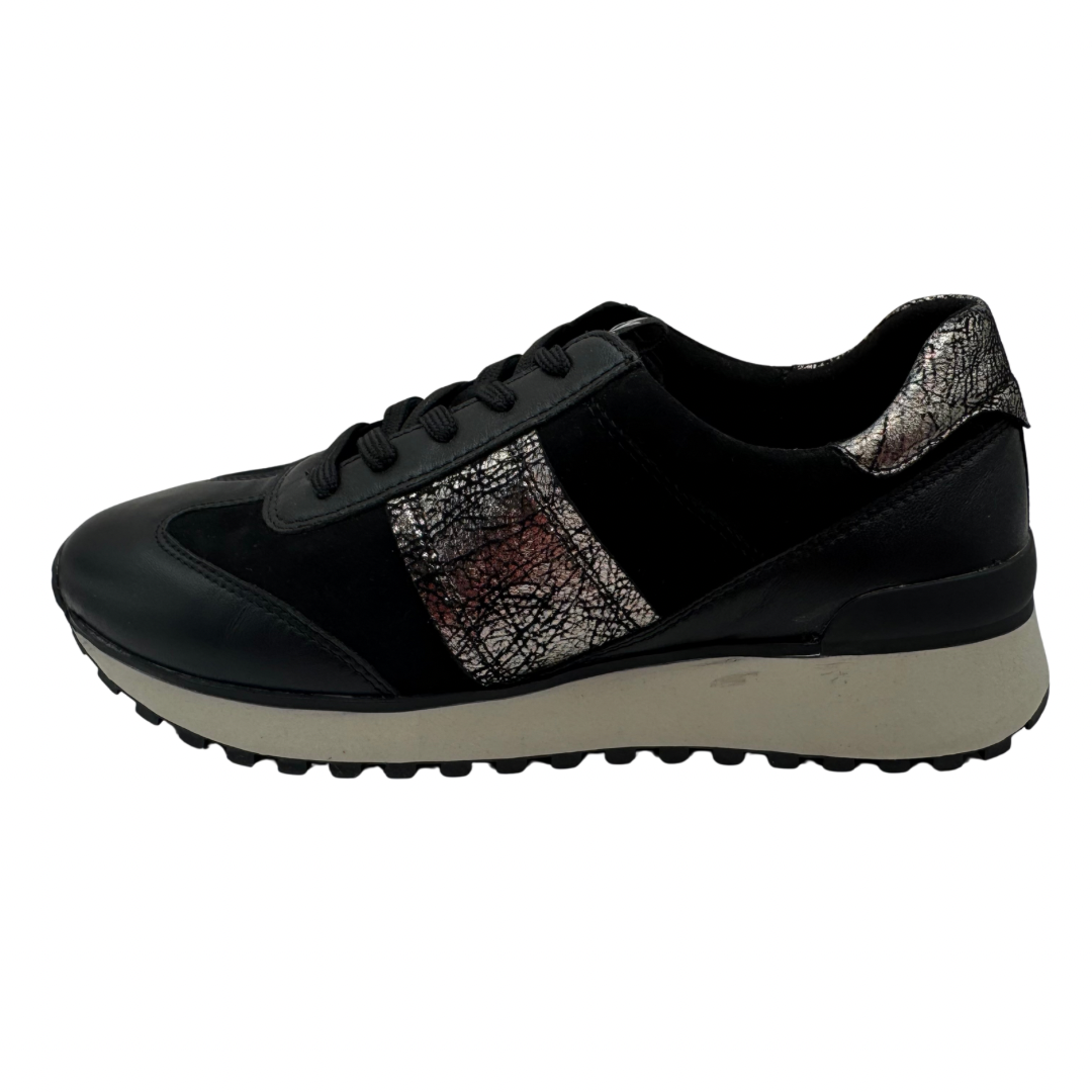 Caprice Black Trainers with Pewter Crackle Detail
