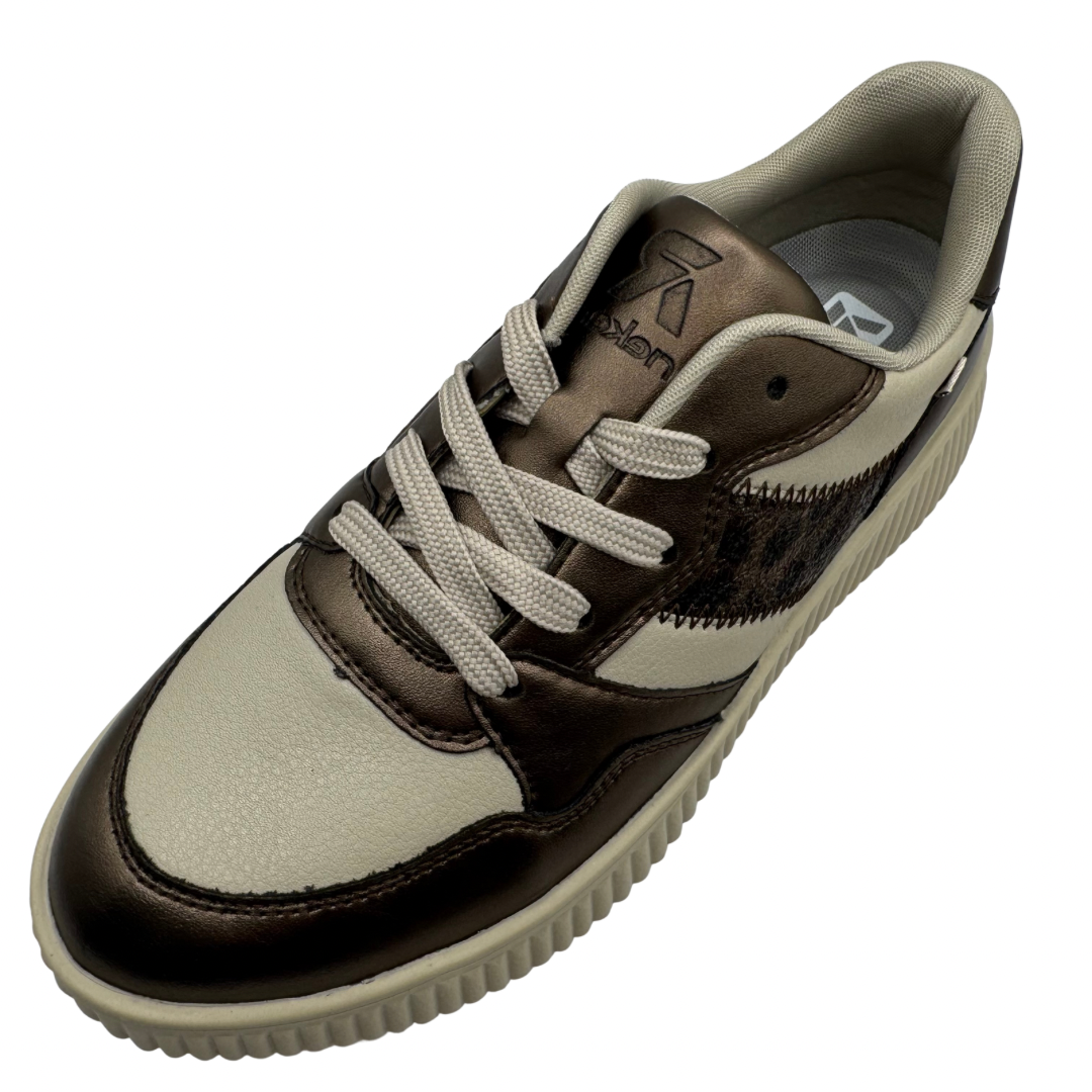 Rieker Beige, Bronze &amp; Leopard Print Wedged Platform Trainers