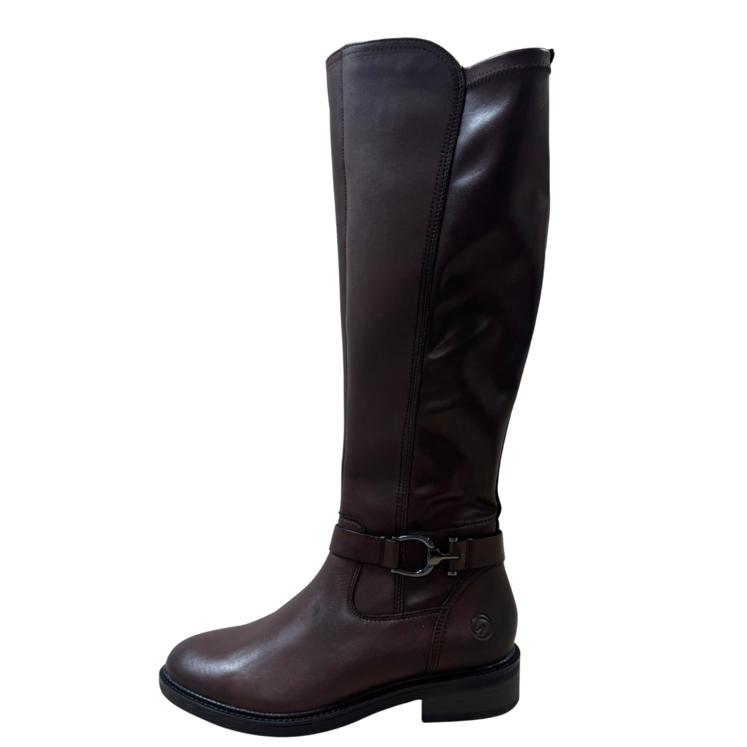 Remonte Brown Long Boots with Buckle Detail at Ankle