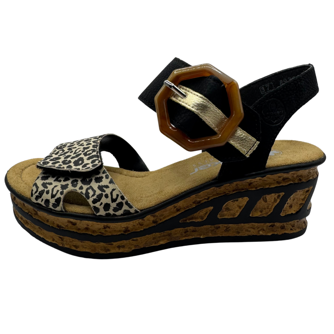 Rieker Leopard Print Wedge Sandals