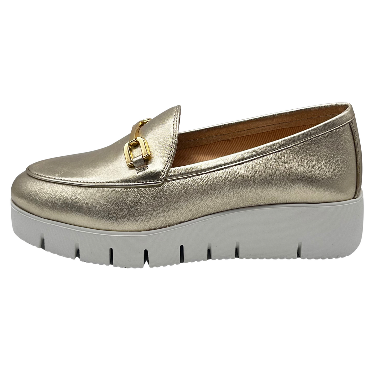 Unisa Gold Leather Wedge Loafer