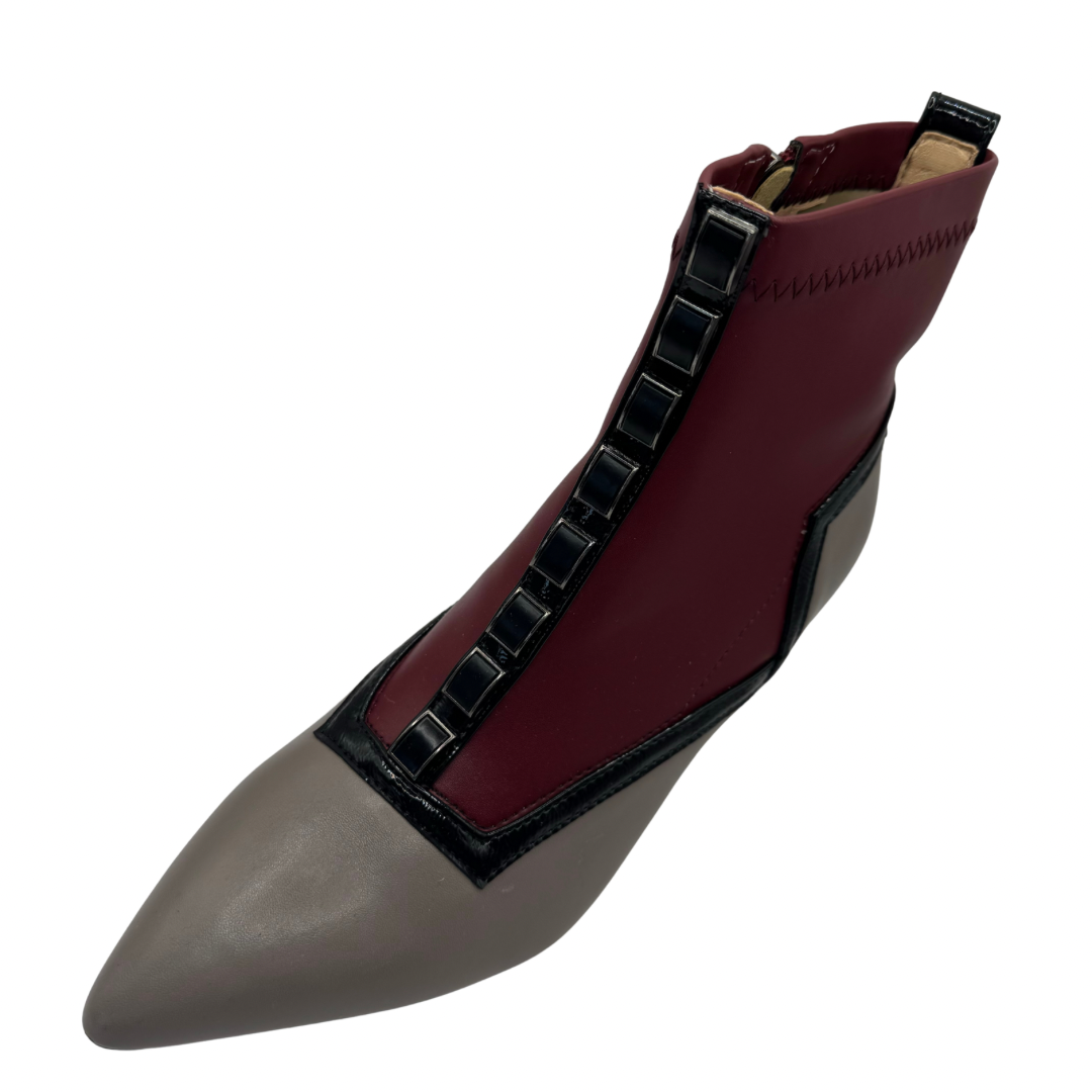 Kate Appleby Burgundy &amp; Taupe Pointed Heeled Boots with Detail up the Front