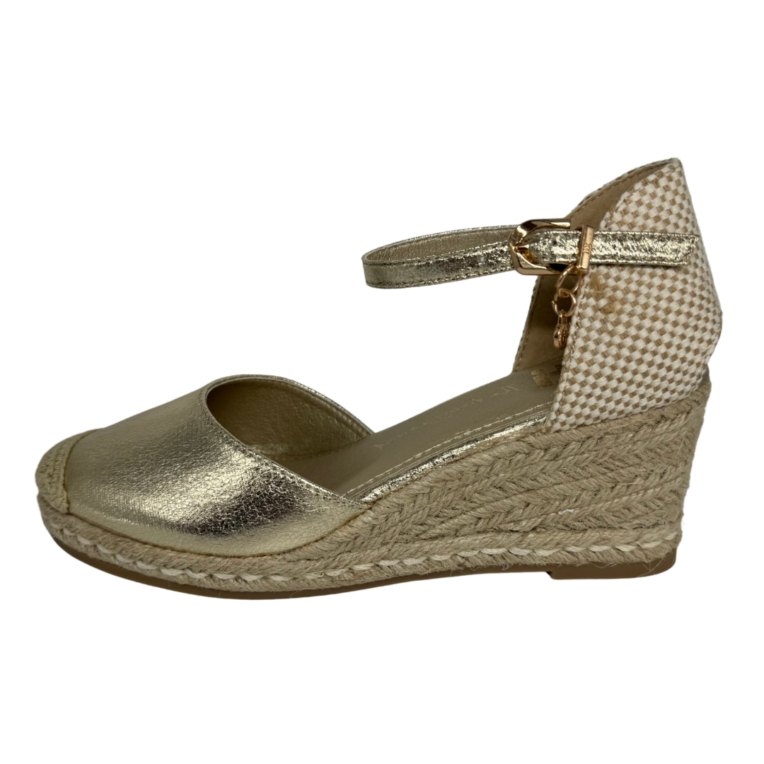 Xti Gold and Woven Wedge Sandals