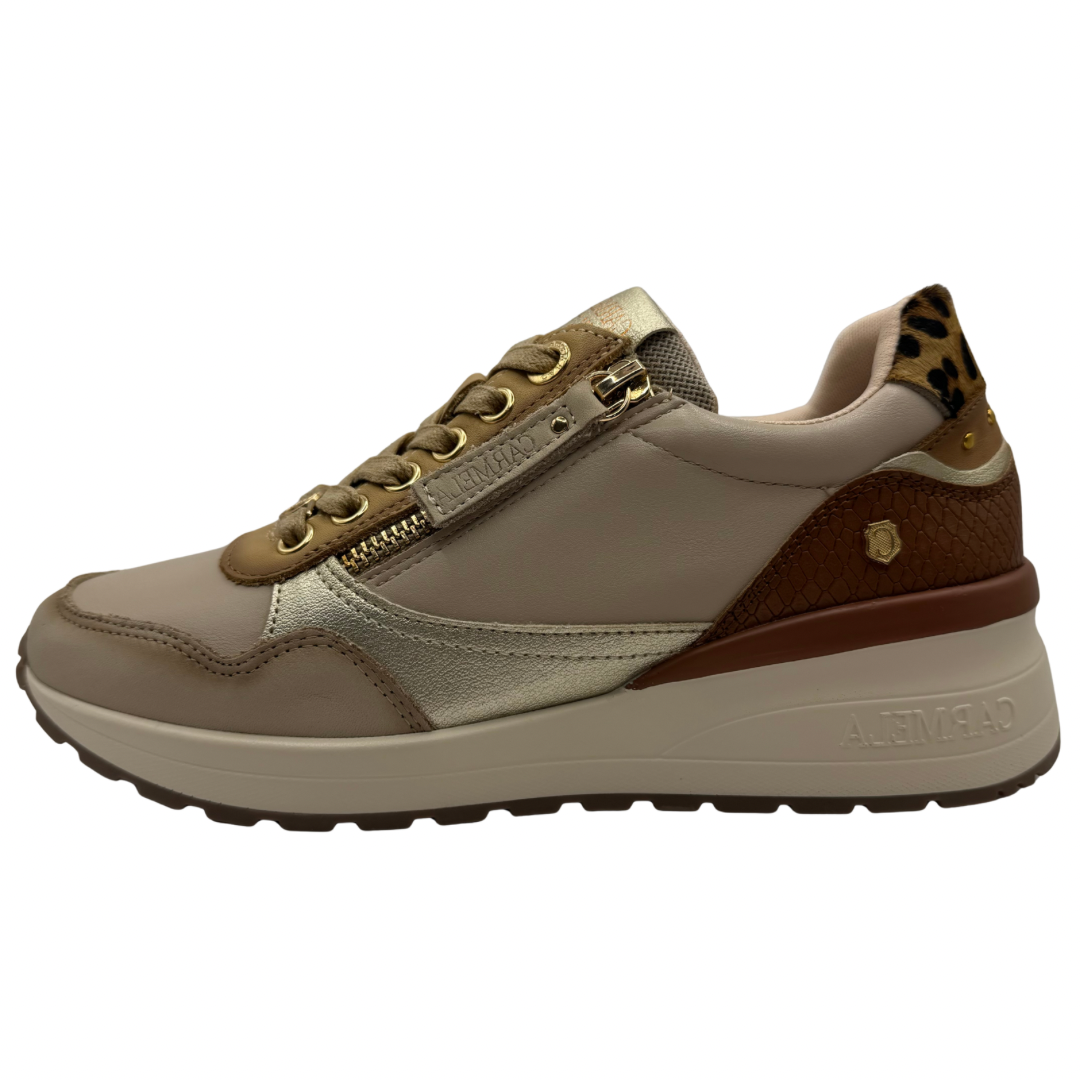 Carmela Beige &amp; Brown Wedge Trainers