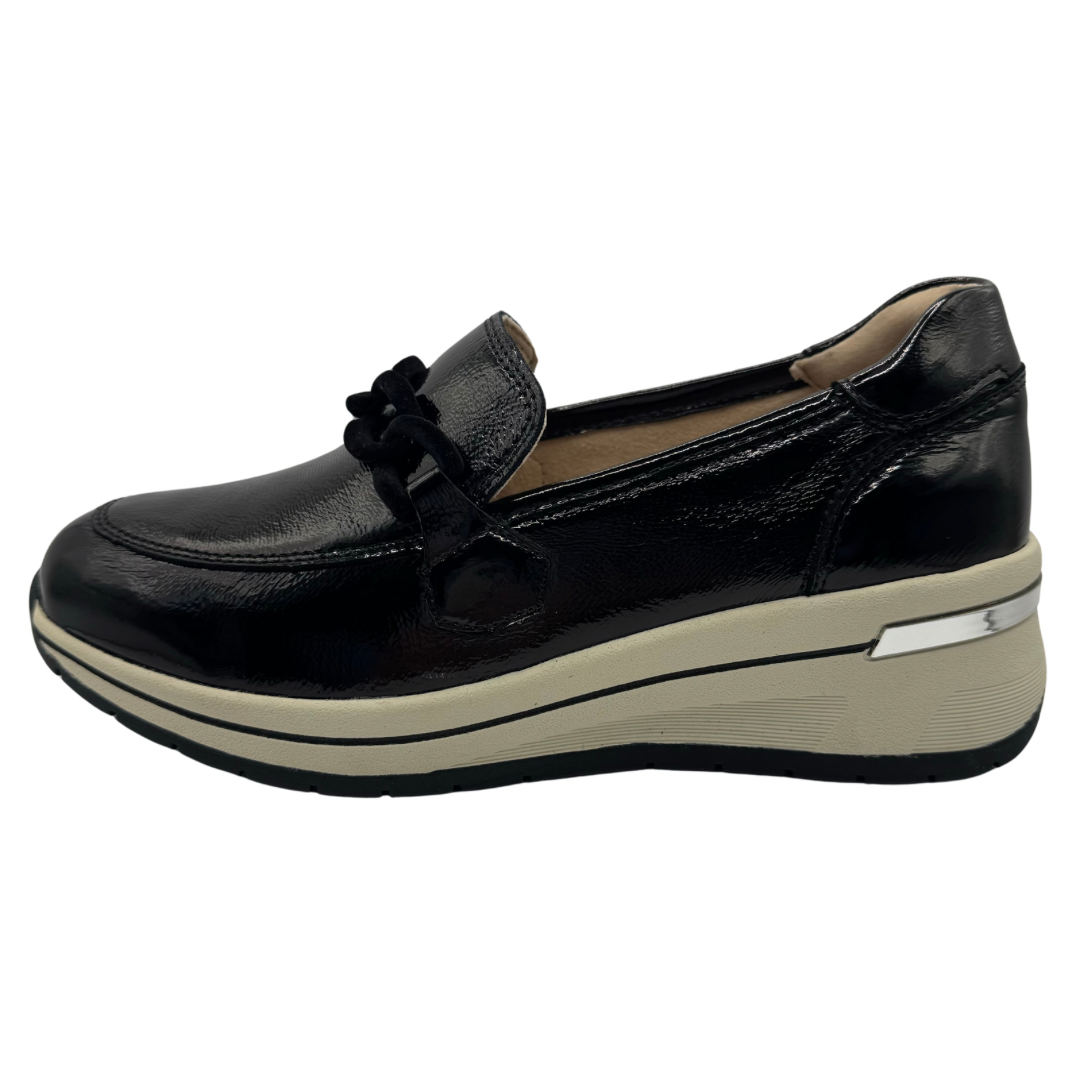 Caprice Black Wedge Leather Patent Loafers