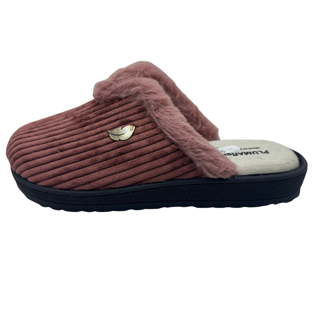Plumaflex Pink Corduroy Backless Slippers